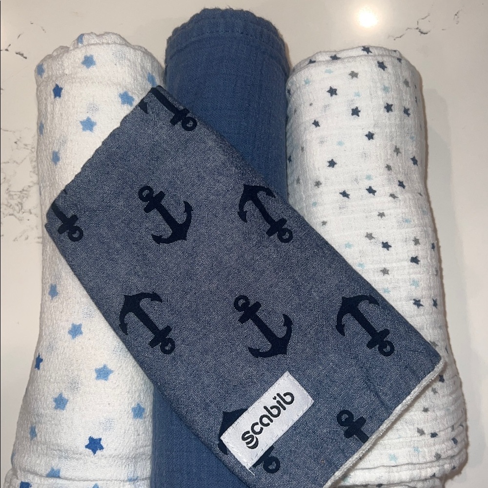 Blue and White Starry Baby Swaddle Blanket Set
